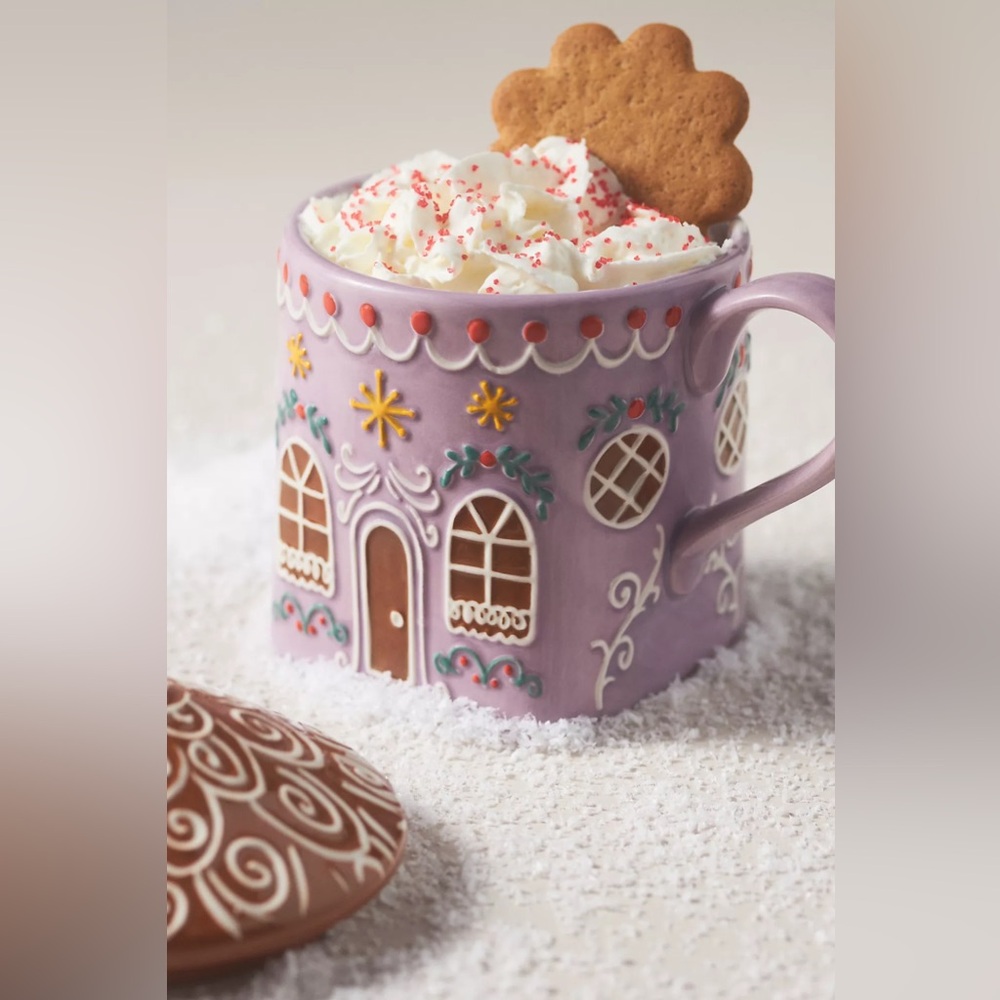 ANTHROPOLOGIE GINGERBREAD STONEWARE MUG AND SUGAR BOWL PURPLE BLUE NEW - Picture 9 of 13